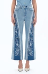 Bayeas Patchwork Embroidered High Waist Crop Jeans In Blue