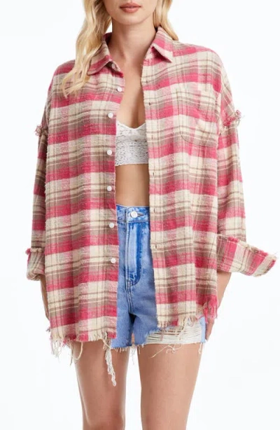 Bayeas Plaid Cotton Shirt Jacket In Pink/khaki Plaid