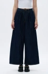 Bayeas Pleated Super High Waist Ankle Wide Leg Jeans In Blue