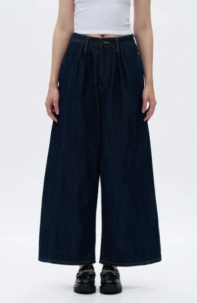 Bayeas Pleated Super High Waist Ankle Wide Leg Jeans In Blue