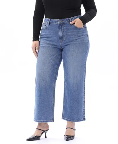 Bayeas Plus Mid Rise Straight Denim Jeans Stretch Comfortable In Aether In Blue