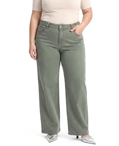 Bayeas Plus Mid Rise Wide Leg Denim Jeans Stretch Comfortable In Initia In Green