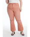 Bayeas Plus Size Emily High Rise Distressed Flare Pants In Salmon In Salmon