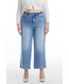 Bayeas Plus Size High Rise Wide Leg Jeans With Raw Hem In Ice Blue In Ice Blue