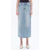 Bayeas Raw Hem Denim Midi Skirt In Blue