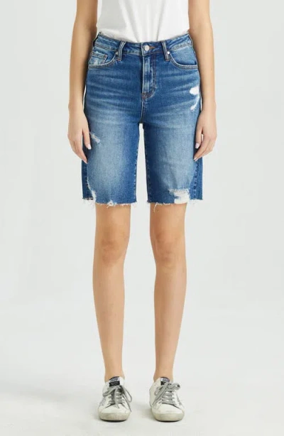 Bayeas Raw Hem High Waist Knee Length Denim Shorts In Blue