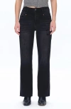 Bayeas Raw Hem High Waist Relaxed Straight Leg Jeans In Black