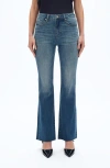 Bayeas Raw Hem Mid Rise Flare Jeans In Blue