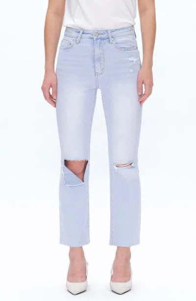 Bayeas Raw Hem Ripped High Waist Straight Leg Jeans In Blue