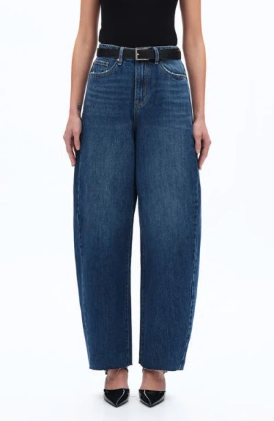 Bayeas Raw Hem Super High Waist Barrel Jeans In Blue