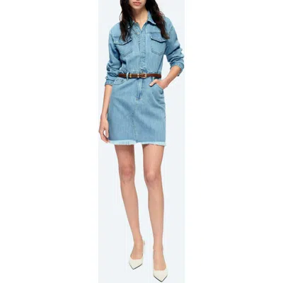Bayeas Resa Long Sleeve Fray Hem Denim Mini Shirtdress In Blue