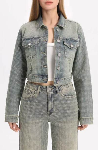 Bayeas Rhinestone Crop Denim Jacket In Gray