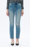 Bayeas Ripped Mid Rise Slim Straight Leg Jeans In Blue