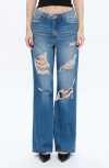 Bayeas Rita Ripped Super High Waist Wide Leg Jeans In Blue