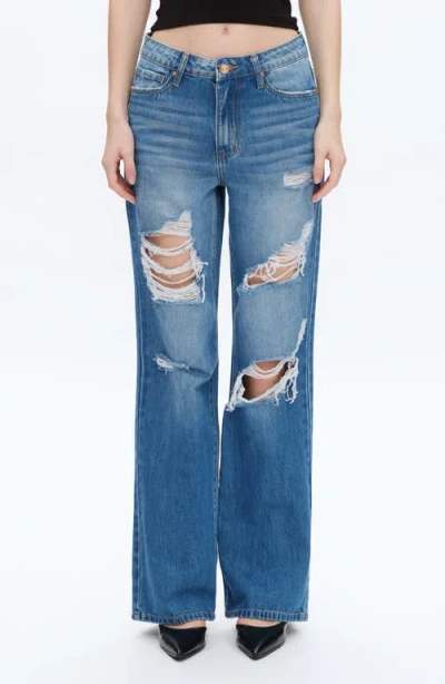 Bayeas Rita Ripped Super High Waist Wide Leg Jeans In Blue