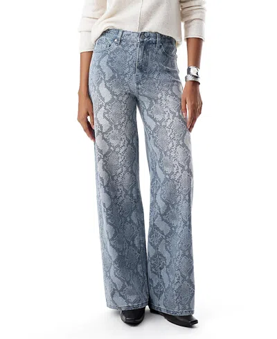 Bayeas Snakeskin Print High Rise Wide Leg Denim Jeans Stretch Comfortable Wear In Shade In Blue