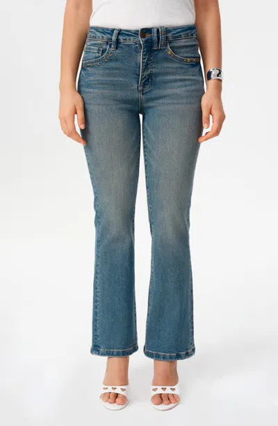 Bayeas Star Rivet Mid Rise Flare Jeans In Blue