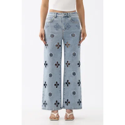 Bayeas Studded Eyelet High Waist Straight Leg Jeans In Blue
