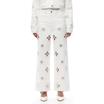 Bayeas Studded Eyelet High Waist Straight Leg Jeans In White