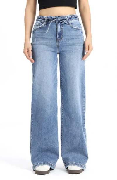 Bayeas Tie Belt High Waist Wide Leg Jeans In Blue