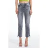 Bayeas Tulip Hem High Waist Crop Slim Straight Leg Jeans In Gray