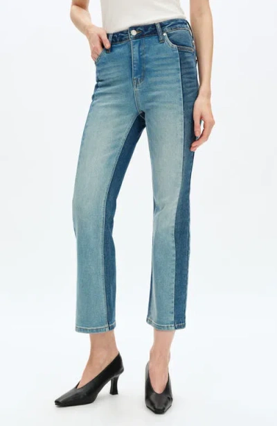 Bayeas Two-tone High Waist Straight Leg Jeans In Blue