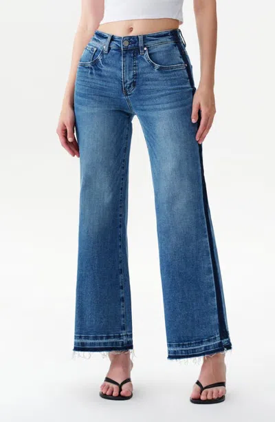 Bayeas Two-tone Splice Mid Rise Wide Leg Jeans In Blue