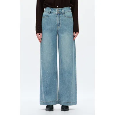 Bayeas Ultra Rhinestone High Waist Wide Leg Jeans In Black