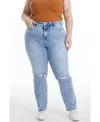 Bayeas Plus Size Ally High Rise Distressed Straight Jeans In Light Blue