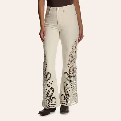 Bayeas Women's Beige Lace High Rise Wide Leg Pants In White