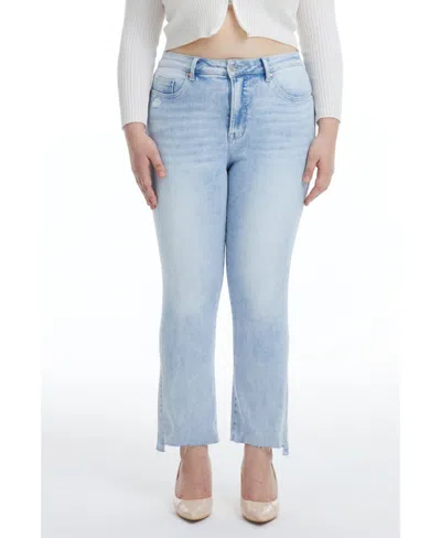 Bayeas Plus Size Daisy High Rise Slim Jeans With Raw Hem In Wave