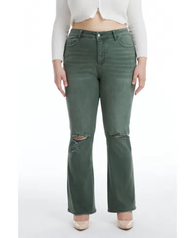 Bayeas Plus Size Emily High Rise Distressed Flare Pants In Green