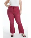 Bayeas Plus Size Emily High Rise Distressed Flare Pants In Wine
