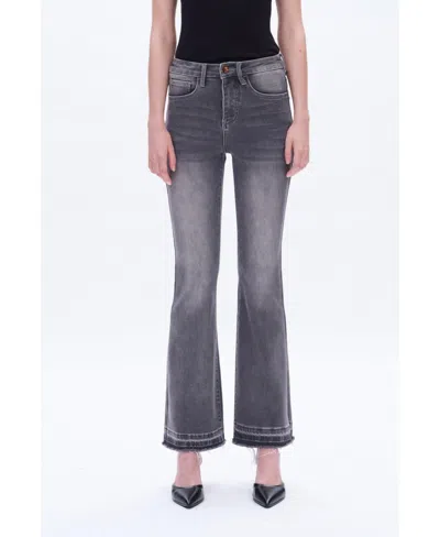 Bayeas Women's High Rise Flare Leg Jeans With Raw Hem In Gray