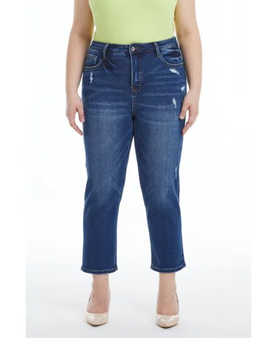 Bayeas Plus Size High Rise Loose Tapered Mom Jeans In Bluebell