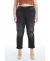 Bayeas Plus Size High Rise Painted Mom Jeans In Iron Black