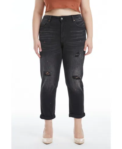 Bayeas Plus Size High Rise Painted Mom Jeans In Iron Black