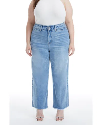 Bayeas Plus Size High Rise Wide Leg Jeans With Raw Hem In Light Blue