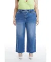Bayeas Plus Size High Rise Wide Leg Jeans With Raw Hem In Medium Blue