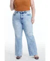 Bayeas Plus Size High Rise Wide Leg Jeans With Raw Hem In Snowdreams