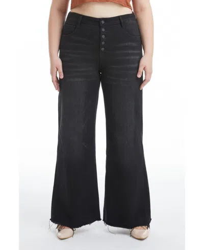 Bayeas Plus Size High Rise Wide Leg With Frayed Hem In Raven