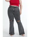 Bayeas Plus Size Lauren High Rise Flare Jeans With Raw Hem In Heather Gray