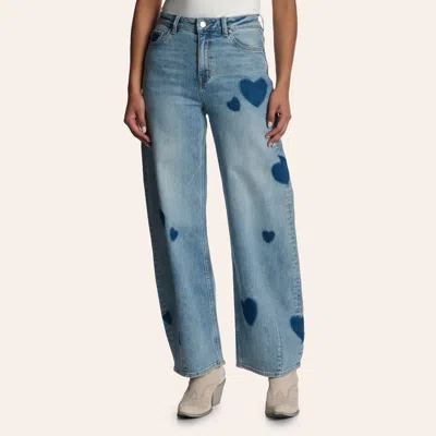 Bayeas Women's Rosalind Medium Wash Blue Hearts Barrel Leg Jeans