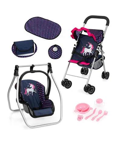 Bayer Design 11 Piece Stroller Set With Swing, Bag, Mat & Accessories For Dolls, Ages 3+ In Blue