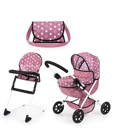 Bayer Design Cozy 3 Piece Doll Pram Set, Highchair & Bag, Ages 3+ In Pink