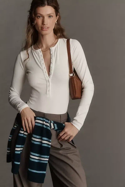 Bayse Lara Henley Bodysuit In White