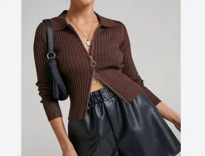 Bayshore Double Zipper Sweater In Chocolate In Gold