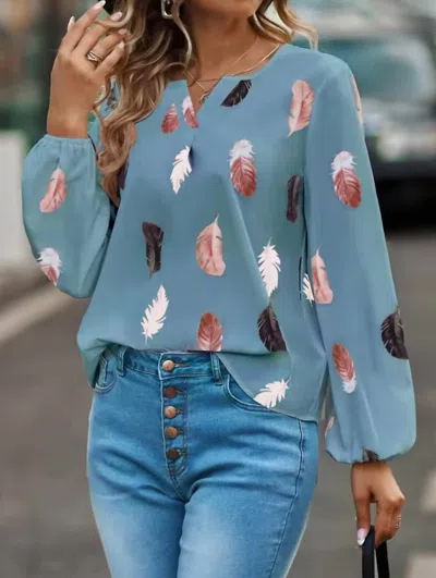 Bayshore Feathered Long Sleeve Top In Blue