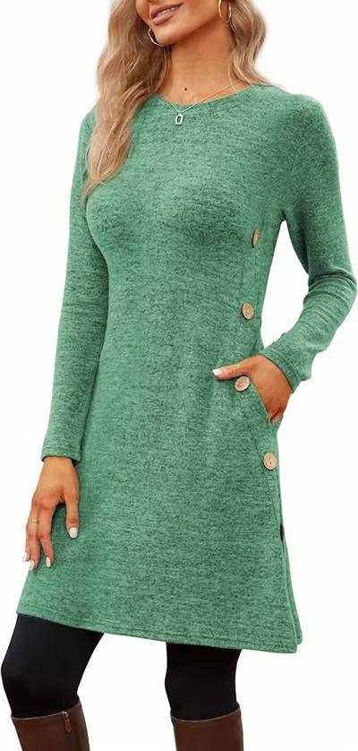 Bayshore Long Sleeve Button Side Sweater Dress In Green