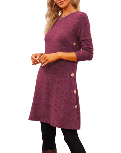 Bayshore Long Sleeve Scoop Neck Button Side Sweater Dress In Dark Magenta In Purple